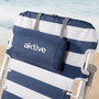 Aktive Silla de playa plegable baja rayas azul marino y blanco con cojín y bolsillo