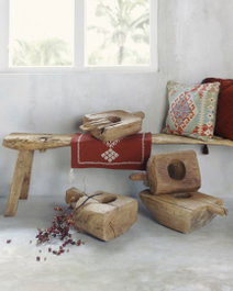 DKD Home Decor Portavelas de Teca Antiguo con Asa
