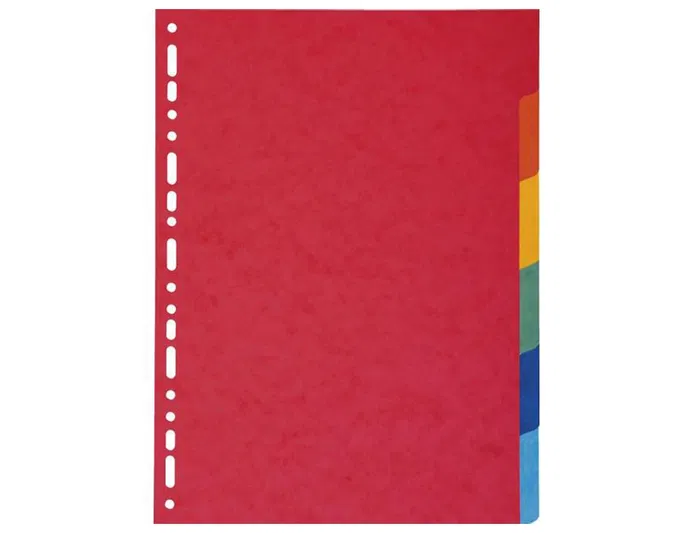 Exacompta Separadores maxi de cartulina lustrada, 6 separadores DIN A4+ multitaladro, colores vivos, papel reciclado 220g/m²