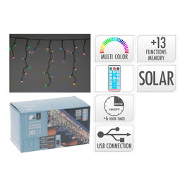 Basics Cortina Solar Recargable Multicolor de 240 LEDs con Mando a Distancia, 10,8 m