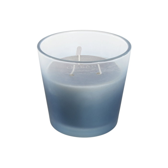 DKD Home Decor Vela de Cristal con Cera de Parafina Azul y Blanco 430g
