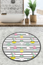 Mijölnir Catinus Cactus Circle Djt 120 Alfombrilla de Baño Redonda 120cm 100% Poliéster Antibacteriana y Antideslizante