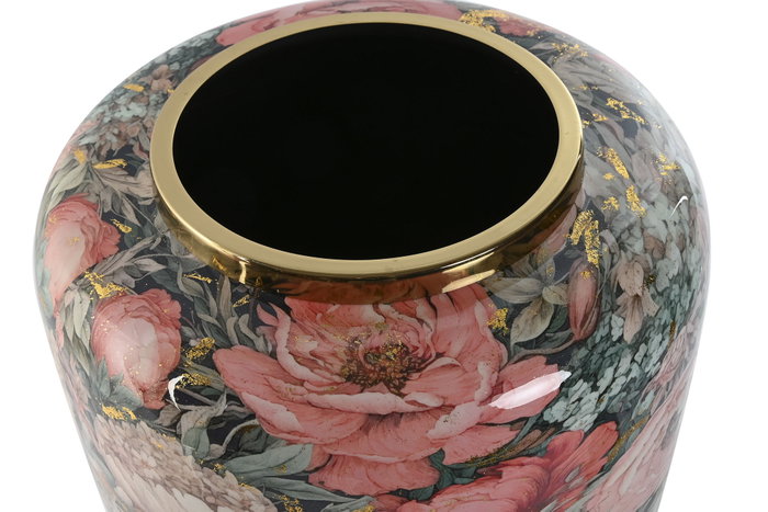 DKD Home Decor Jarrón de Metal con Diseño de Flores Rosa