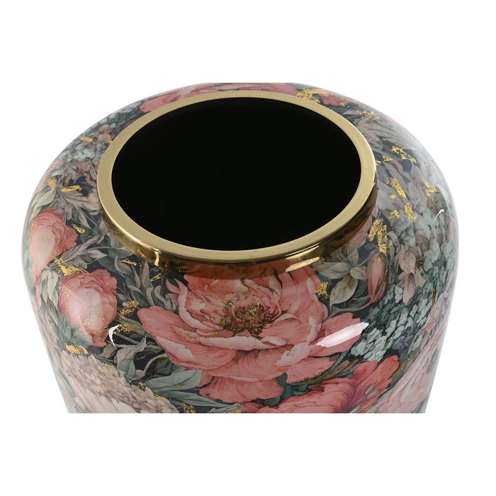 DKD Home Decor Jarrón de Metal con Diseño de Flores Rosa