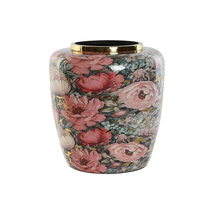 DKD Home Decor Jarrón de Metal con Diseño de Flores Rosa