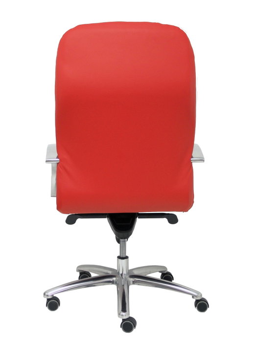 Sillón Caudete con mecanismo Basculante avanzado tapizada con Piel color Rojo. Equipado con Base aluminio, Brazos fijos y Ruedas de parqué