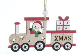 DKD Home Decor Colgante Navidad Tren Tradicional Natural Rojo MDF Cuerda 12 x 5.5 x 0.5 cm (24 Unidades)