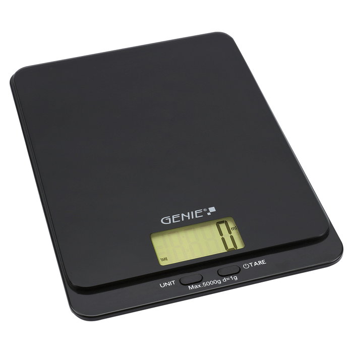GENIE Briefwaage DLS 5 Báscula Electrónica de Cocina 5 kg Precisión 1 g Negra para Encimera con Función Tara y Apagado Automático