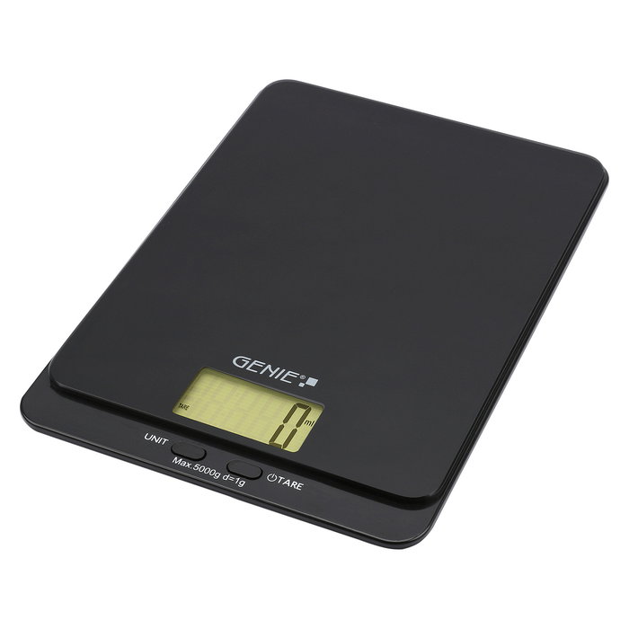 GENIE Briefwaage DLS 5 Báscula Electrónica de Cocina 5 kg Precisión 1 g Negra para Encimera con Función Tara y Apagado Automático