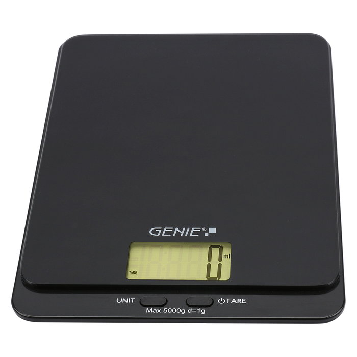 GENIE Briefwaage DLS 5 Báscula Electrónica de Cocina 5 kg Precisión 1 g Negra para Encimera con Función Tara y Apagado Automático