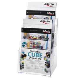 Deflecto Expositor Sobremesa Escalonado con 4 Compartimentos Transparente A4 77441