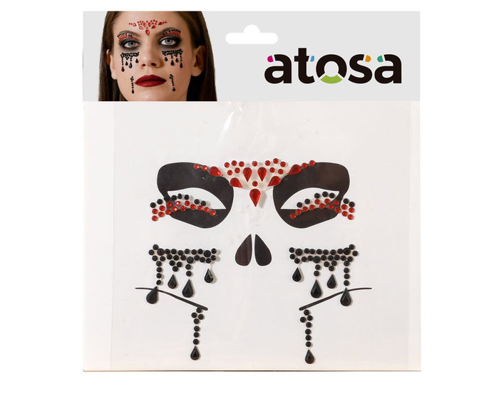 Atosa Joyas faciales adhesivas góticas en rojo y negro con detalles de lágrima