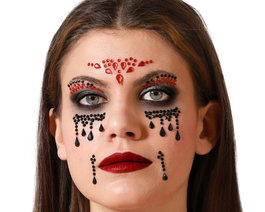 Atosa Joyas faciales adhesivas góticas en rojo y negro con detalles de lágrima