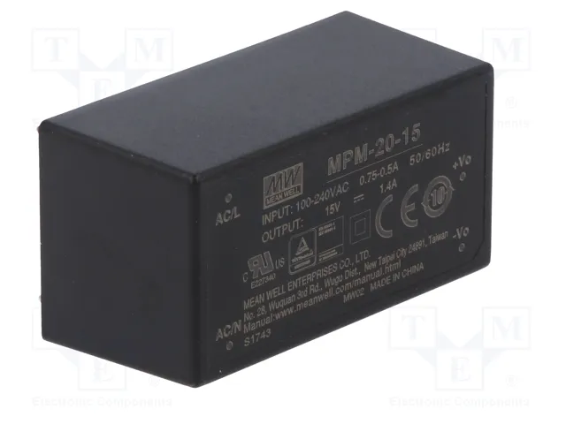 MEAN WELL MPM-20-15 Convertidor AC/DC 20W 15V 1,4A