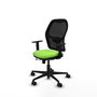 Silla de oficina Jorquera con mecanismo Sincro/Traslack tapizada con Tela color Pistacho y malla color Negro. Equipada con lumbar 1D, Brazos 1D y Ruedas 65mm nailon