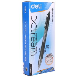 Deli Bolígrafo Retráctil Xtream de Agarre Suave, Punta Fina 0,7 mm, Negro