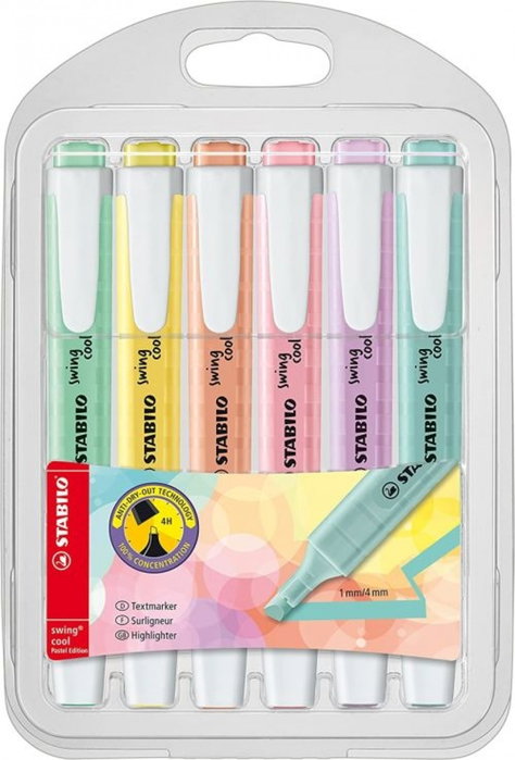 Stabilo Swing Cool Pastel Marcadores Fluorescentes Surtidos de 6 Unidades