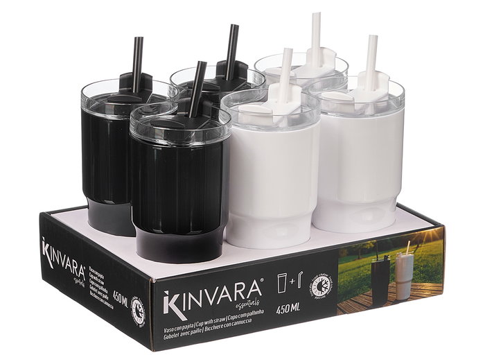 Kinvara Vaso Pajita 450 ml Surtidos Blanco Negro 8.5x21x8 cm (Set de 12)