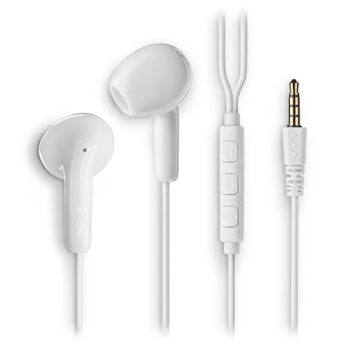 NGS Auriculares Intrauditivos Alámbricos con Micrófono, Botón Multifunción y Asistente de Voz, Conexión Jack 3.5 mm, Blanco - Modelo Cross Flip