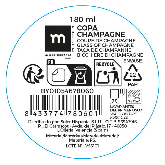 Inde Copa Champagne 180 ml Ps La Mediterranea Alto 23.2 cm (12 Unidades)