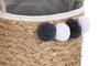 DKD Home Decor Set de 3 Cestas de Fibra y Algodón con Pompón Natural, Gris y Blanco