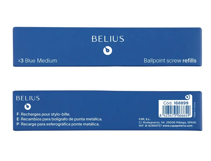 Belius Recambio Bolígrafo Azul 0,8 mm Caja 3 Unidades