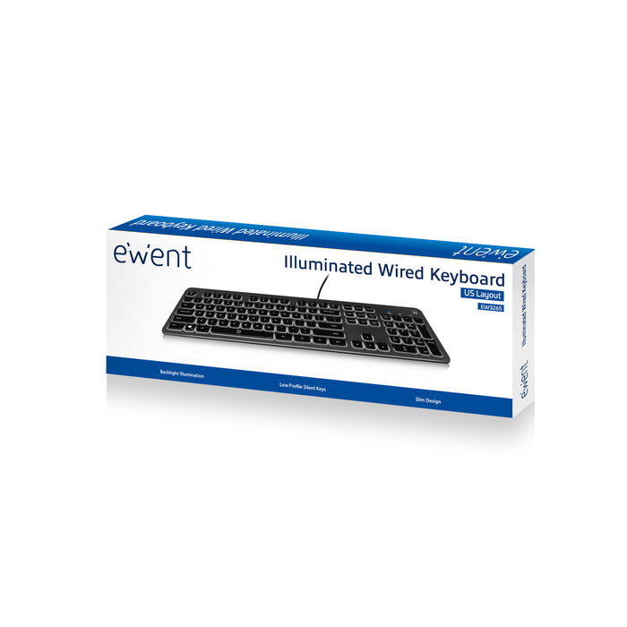 Ewent EW3269 Teclado USB Multimedia con Retroiluminación y Teclas Silenciosas (ES)