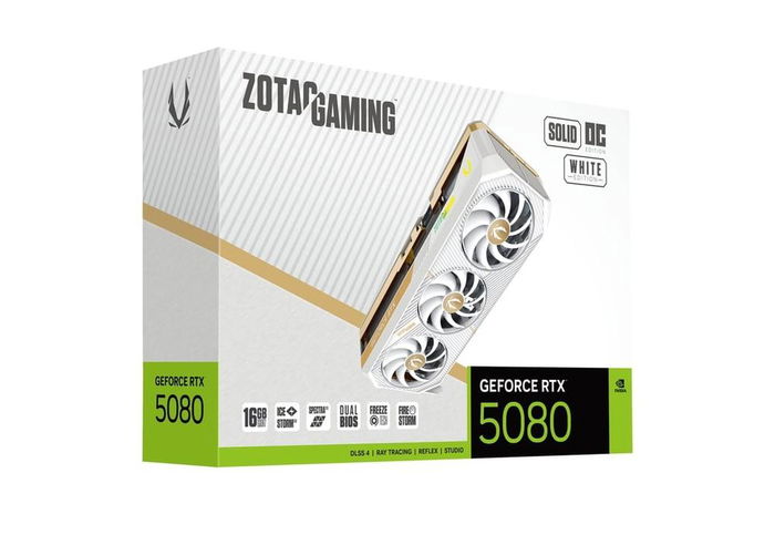 Zotac Gaming GeForce RTX 5080 SOLID OC 16GB GDDR7 256-bit - Tarjeta Gráfica PCIe 5.0 con 3 Ventiladores e Iluminación RGB