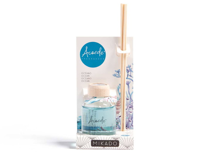 Acorde Mikado 50 ml Varilla Oceano Acorde Vidrio Palma Ratan Madera Fragancia Plastico Azul 7x5x17 cm (Set de 12)
