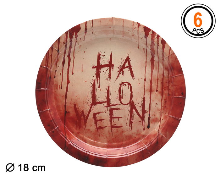 Atosa Platos de Cartón Halloween con Simulación de Manchas de Sangre, 18 cm, 6 Unidades Atosa Platos de Cartón Halloween con Simulación de Manchas de Sangre, 18 cm, 6 Unidades