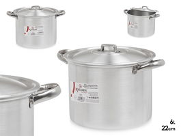 Kinvara Olla de Aluminio 22 cm / 6 Litros Plata para Gas, Horno y Lavavajillas (Set de 6)