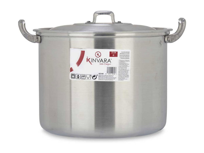 Kinvara Olla de Aluminio 22 cm / 6 Litros Plata para Gas, Horno y Lavavajillas (Set de 6)