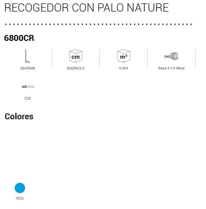 PLASTIKEN Recogedor con palo Nature 6800CR-AZU Azul