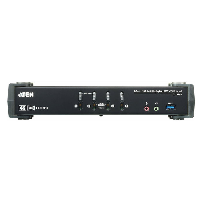 ATEN CS1924M KVM Switch DisplayPort 4K MST, 4 Puertos USB 3.0, Control para 4 Ordenadores, 4096x2160@60Hz, Incluye Cables