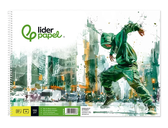 Liderpapel Bloc Dibujo Artístico Espiral 230x325mm 20 Hojas 130g/m2 Papel Blanco Microperforado