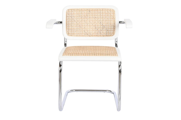 DKD Home Decor Silla Horeca Vintage Blanco Plateado Natural Olmo Ratan Acero Galvanizado 62 x 79 x 65.5 cm