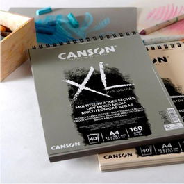 Canson Bloc Dibujo XL Sand Grain 40H A4 Natural (Set de 5) Papel para Técnicas Secas Lápiz Pastel Carboncillo 160g FSC (Set de 5)