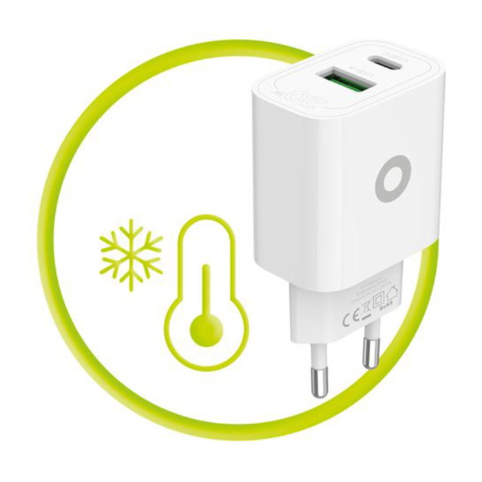 Mobile Origin MO12 Cargador de Pared PD20W Blanco con 1x USB-A y 1x USB-C