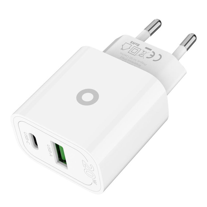 Mobile Origin MO12 Cargador de Pared PD20W Blanco con 1x USB-A y 1x USB-C