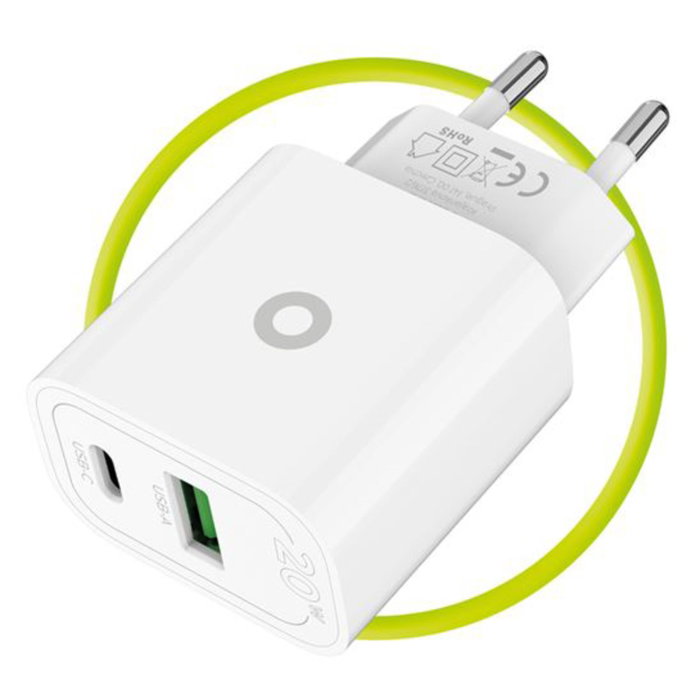 Mobile Origin MO12 Cargador de Pared PD20W Blanco con 1x USB-A y 1x USB-C