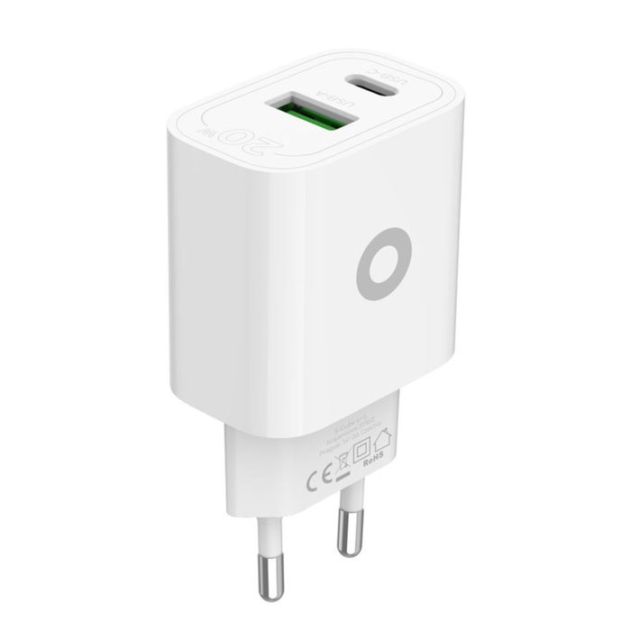 Mobile Origin MO12 Cargador de Pared PD20W Blanco con 1x USB-A y 1x USB-C