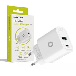 Mobile Origin MO12 Cargador de Pared PD20W Blanco con 1x USB-A y 1x USB-C