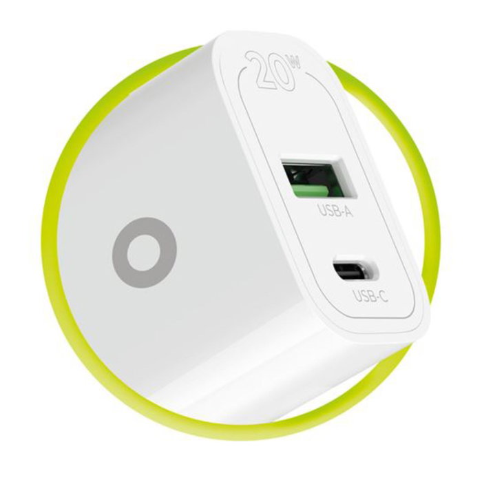Mobile Origin MO12 Cargador de Pared PD20W Blanco con 1x USB-A y 1x USB-C