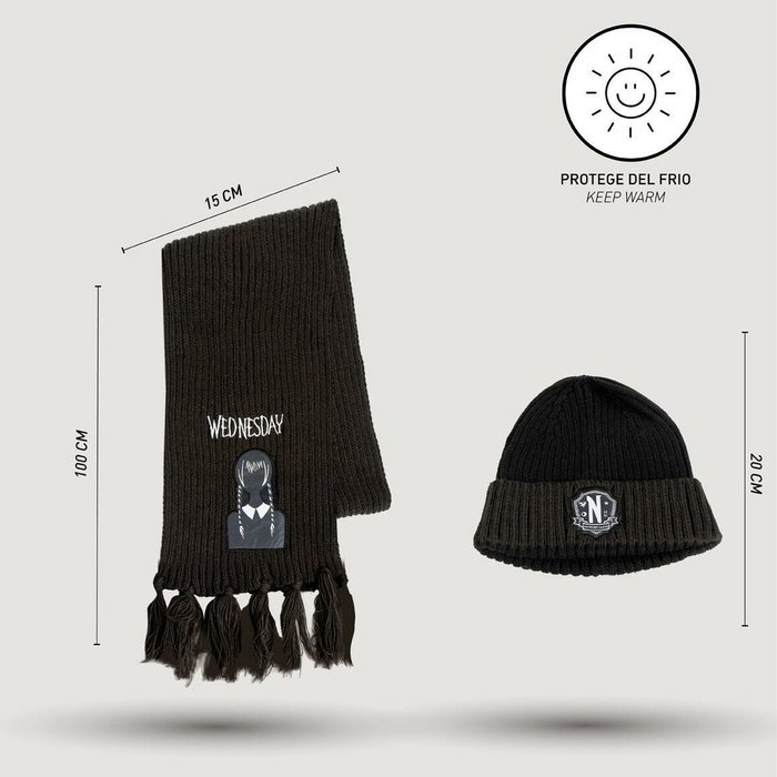 Cerdá Conjunto de 2 Piezas Gorro y Bufanda Wednesday Negro Cerdá Conjunto de 2 Piezas Gorro y Bufanda Wednesday Negro