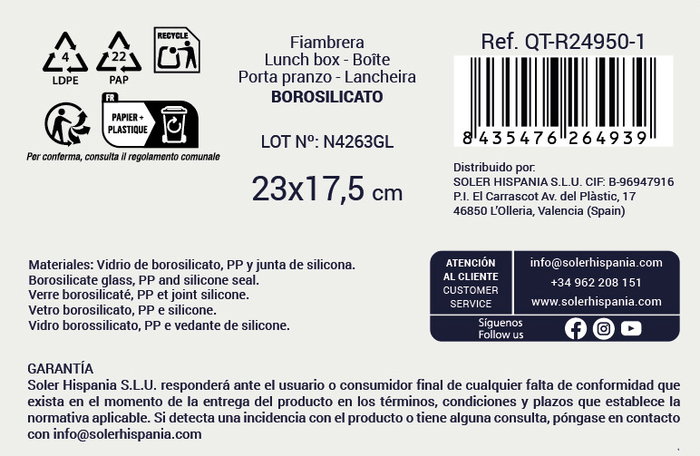 Inde Fiambrera Honda Rectangular con Válvula, 2350 ml (6 Unidades) Inde Fiambrera Honda Rectangular con Válvula, 2350 ml (6 Unidades)