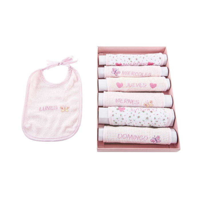 DKD Home Decor Babero Rosa Azul 0-6 Meses Set de 7 (4 Unidades) 29 x 3 x 19 cm