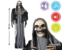 Figura Esqueleto Gigante Con Capa Negra 180 cm Con Luz Y Sonido Halloween Terror