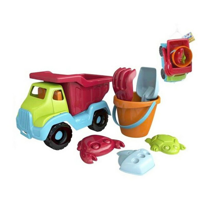 Color Baby Camión de playa de 30 cm con pala, rastrillo, cubo y 3 moldes Color Baby Camión de playa de 30 cm con pala, rastrillo, cubo y 3 moldes
