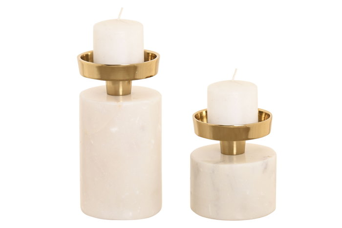 DKD Home Decor Set de 2 Candelabros de Granito y Acero Blanco