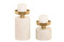 DKD Home Decor Set de 2 Candelabros de Granito y Acero Blanco